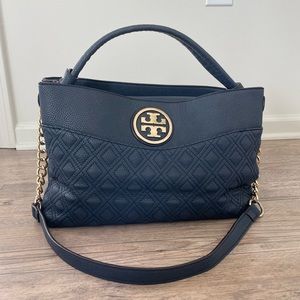 Tory Burch Large Leather Quilted Top Handle Tote Bag with Crossbody Strap